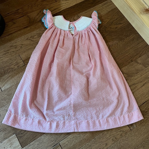 Pleats & Stitches Smocked Handmade Dress Pink Gingham Embroidered Crabs Girls 4t - Picture 2 of 8